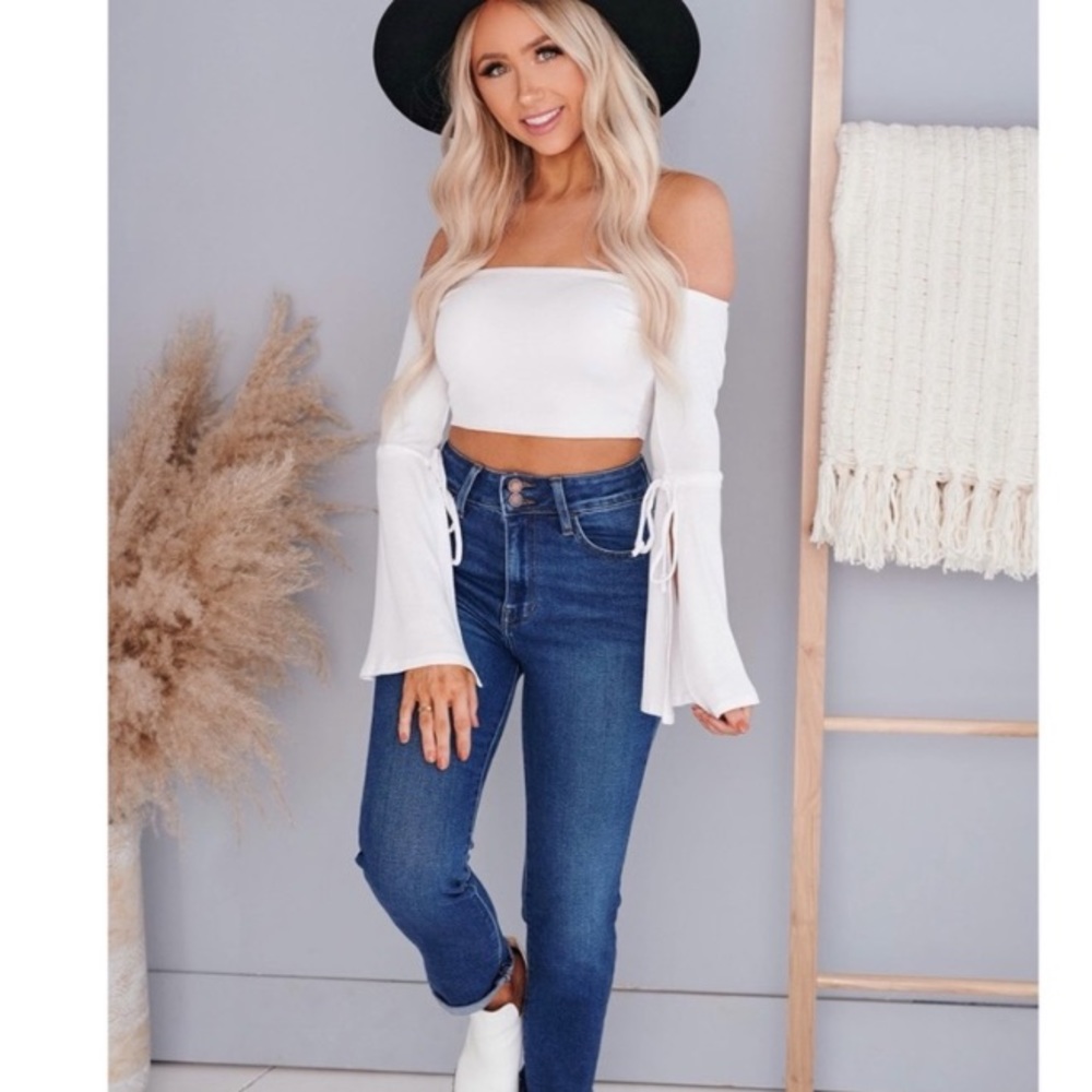Off the shoulder white top